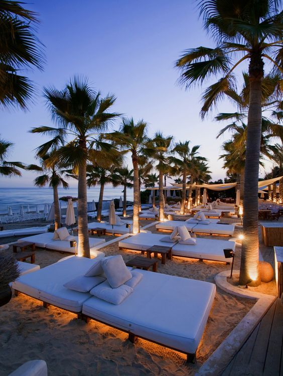 sunset on beach club in marbella