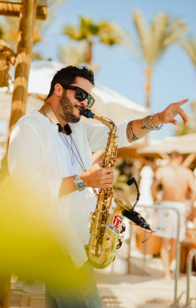 saxophonist on the beach