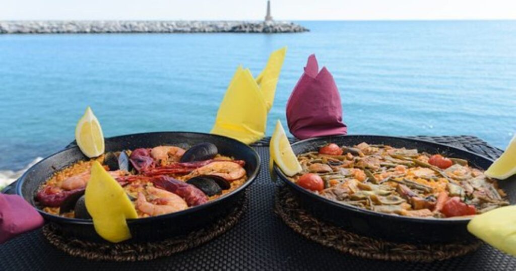 two Spanish paella at the beach